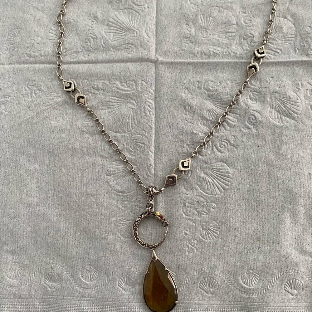 Smokey topaz pendant over an iconic John Hardy dragon